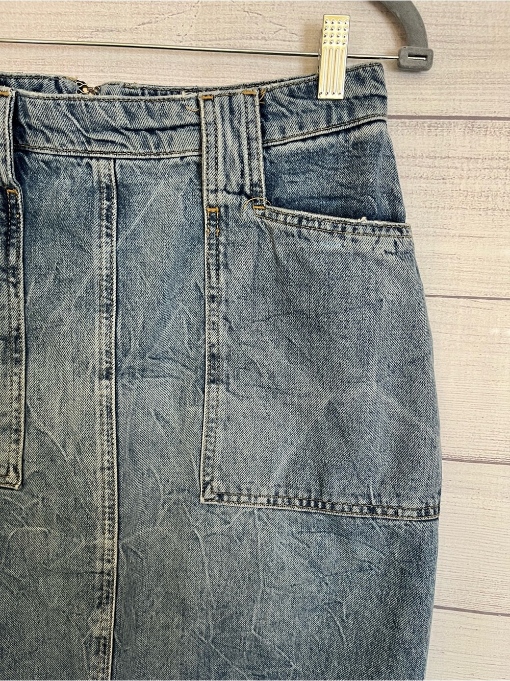 We The Free | Light Blue Distressed Denim Pencil Skirt - Picture 3 of 9